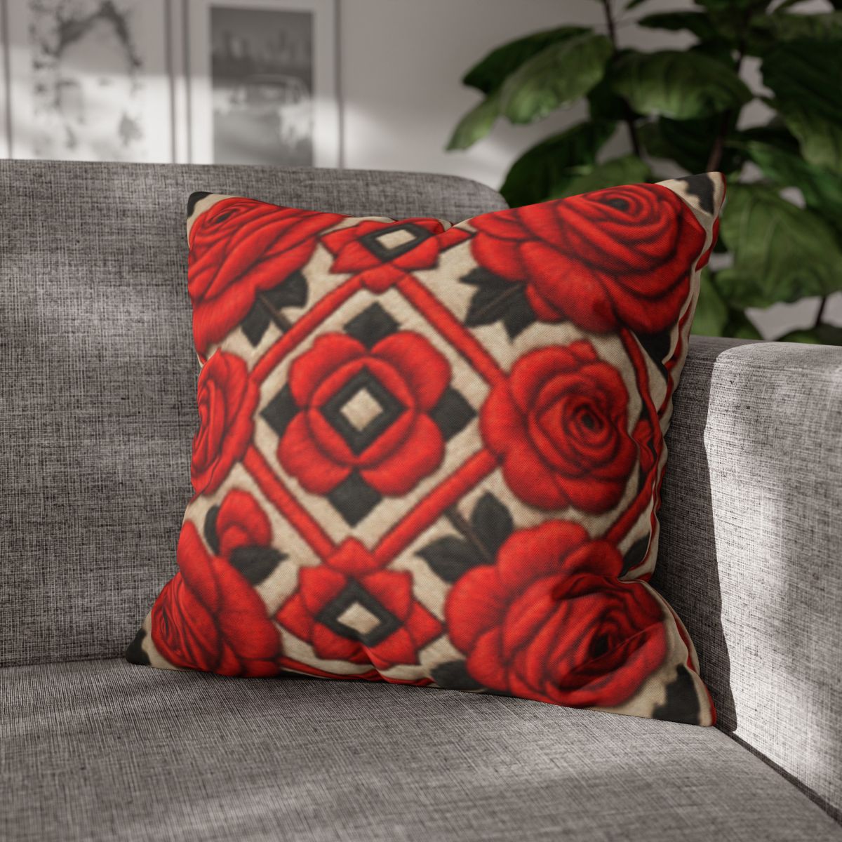 Red Roses Pillow Cover | Vintage Floral Double-Sided Cushion Case | Elegant Farmhouse Sofa Decor